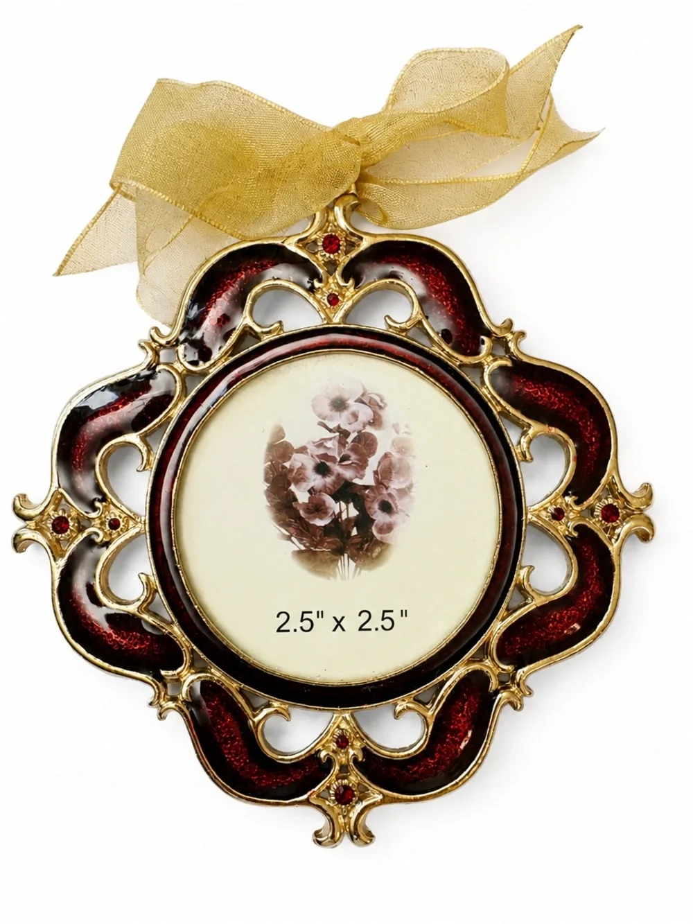 Ornate Gold & Burgundy Enamel Hanging Photo Frame